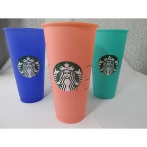 Starbucks Re-Useable  (3) 24oz Plastic Cups